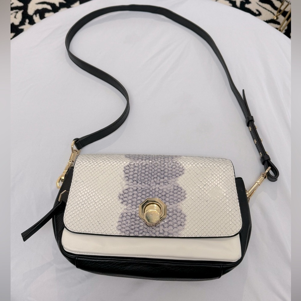 Louise et Cie Alis Genuine Leather SnakePrint White Black Purple Crossbody Purse
